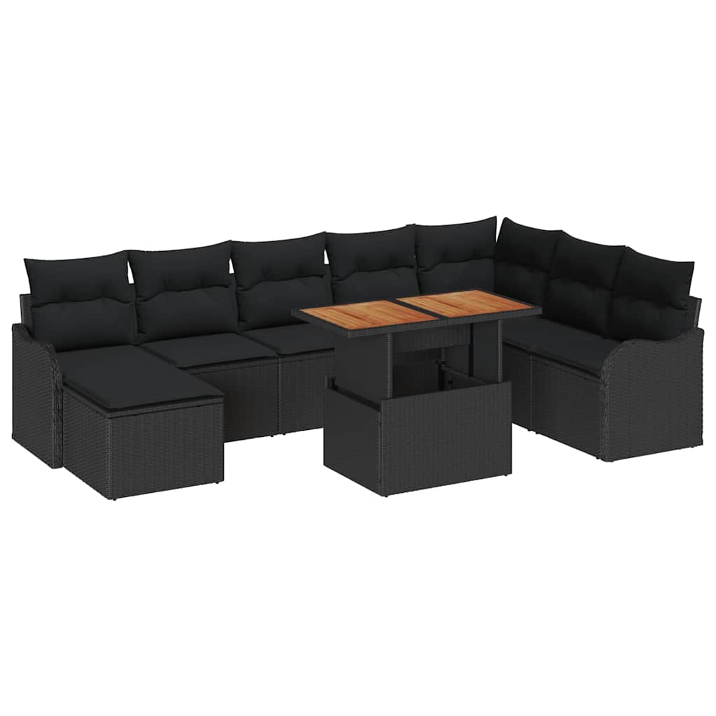 vidaXL Conjunto de Sofá de Jardim com almofada 9 pcs Preto
