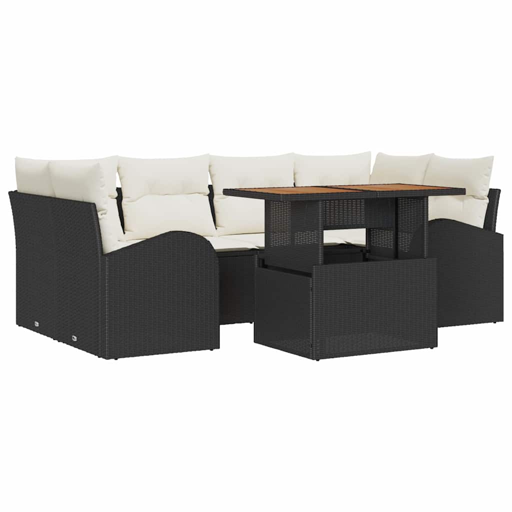 vidaXL Conjunto de Sofá de Jardim com almofada 7 pcs Preto e creme