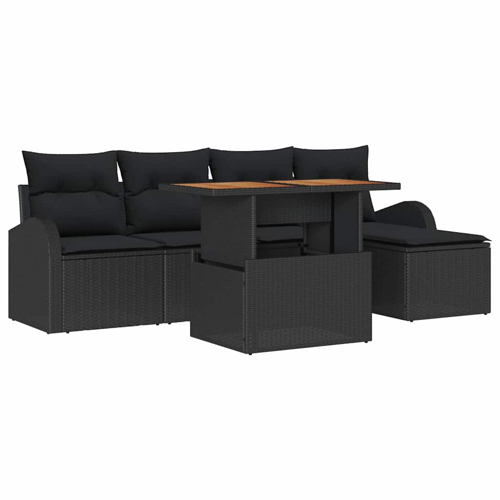 vidaXL Conjunto de Sofá de Jardim com almofada 6 pcs Preto