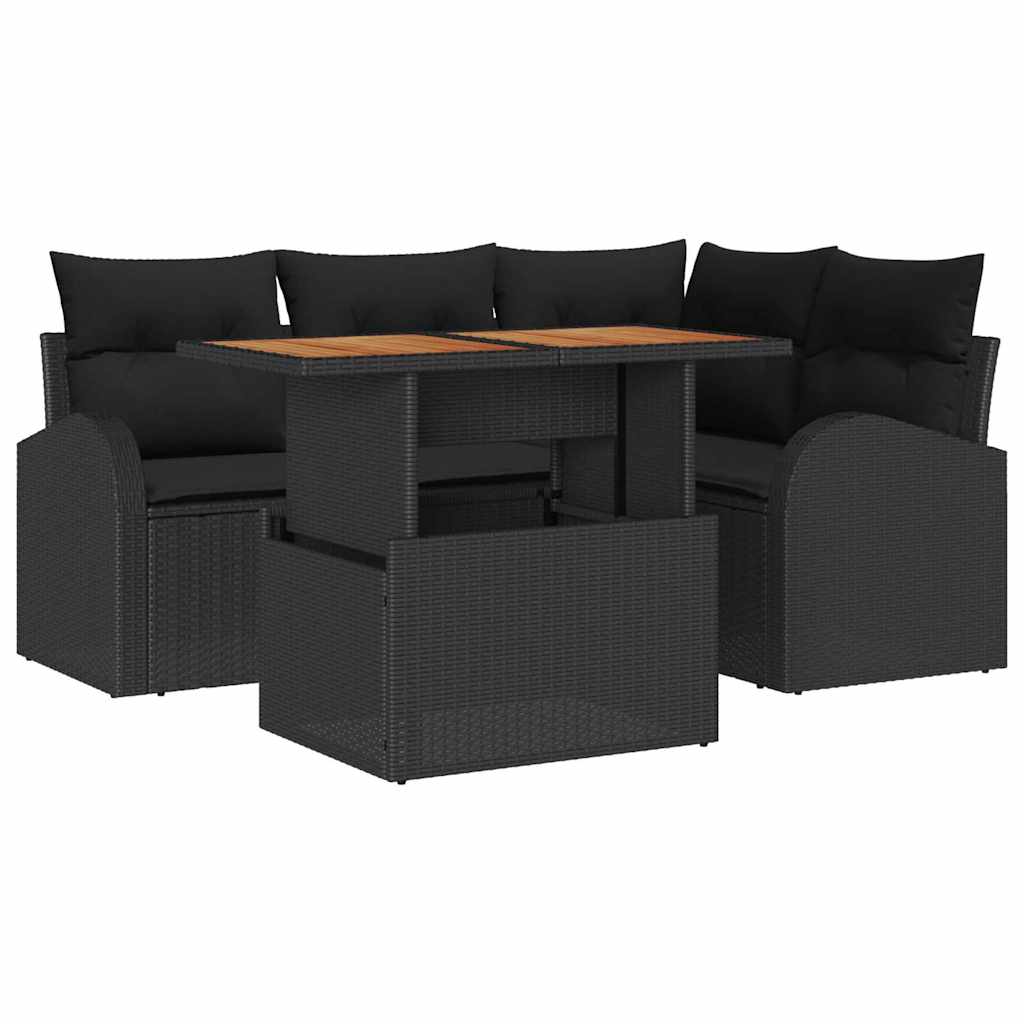 vidaXL Conjunto de Sofá de Jardim com almofada 5 pcs Preto
