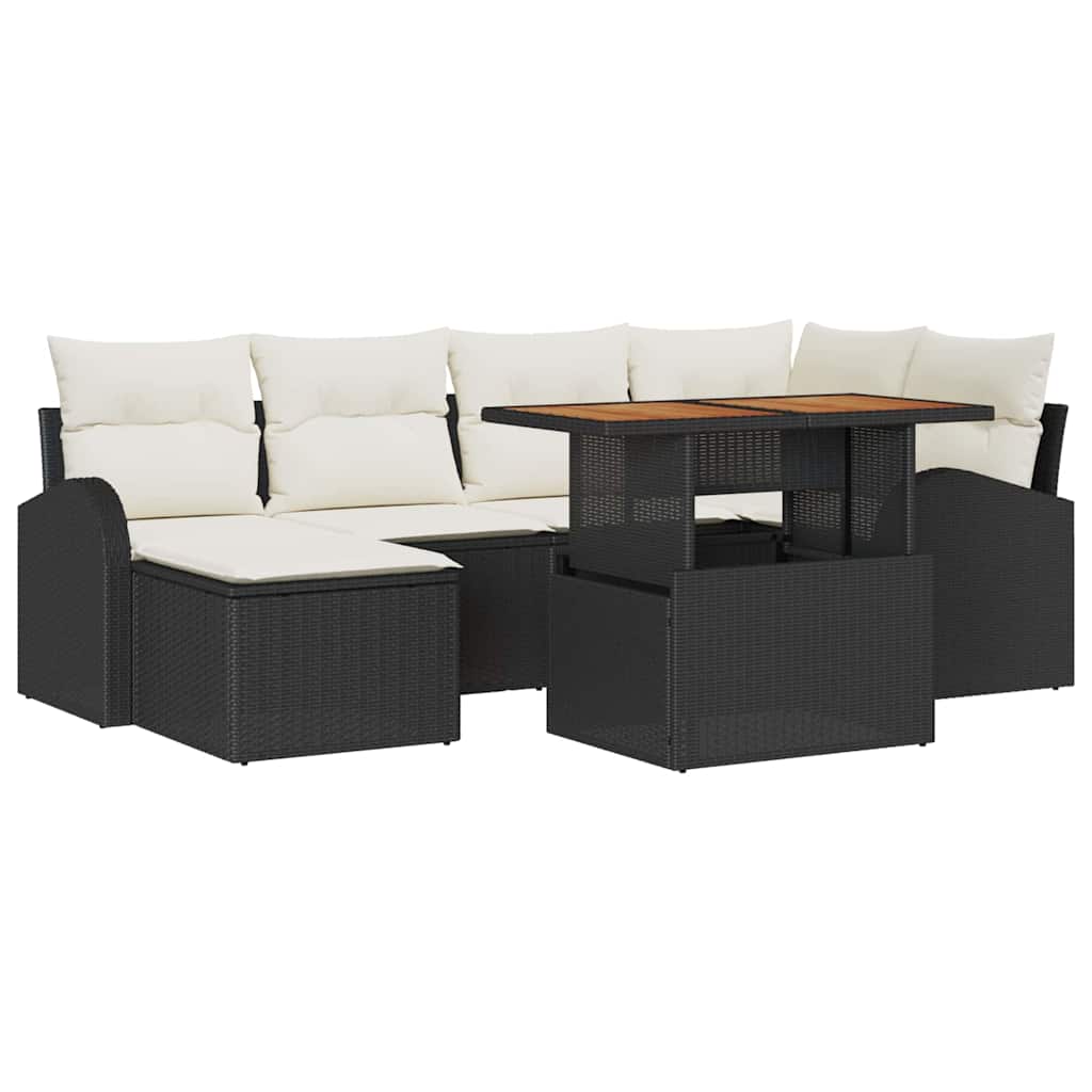 vidaXL Conjunto de Sofá de Jardim com almofada 7 pcs Preto e creme