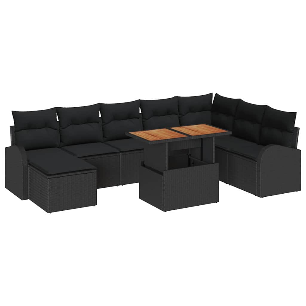 vidaXL Conjunto de Sofá de Jardim com almofada 9 pcs Preto