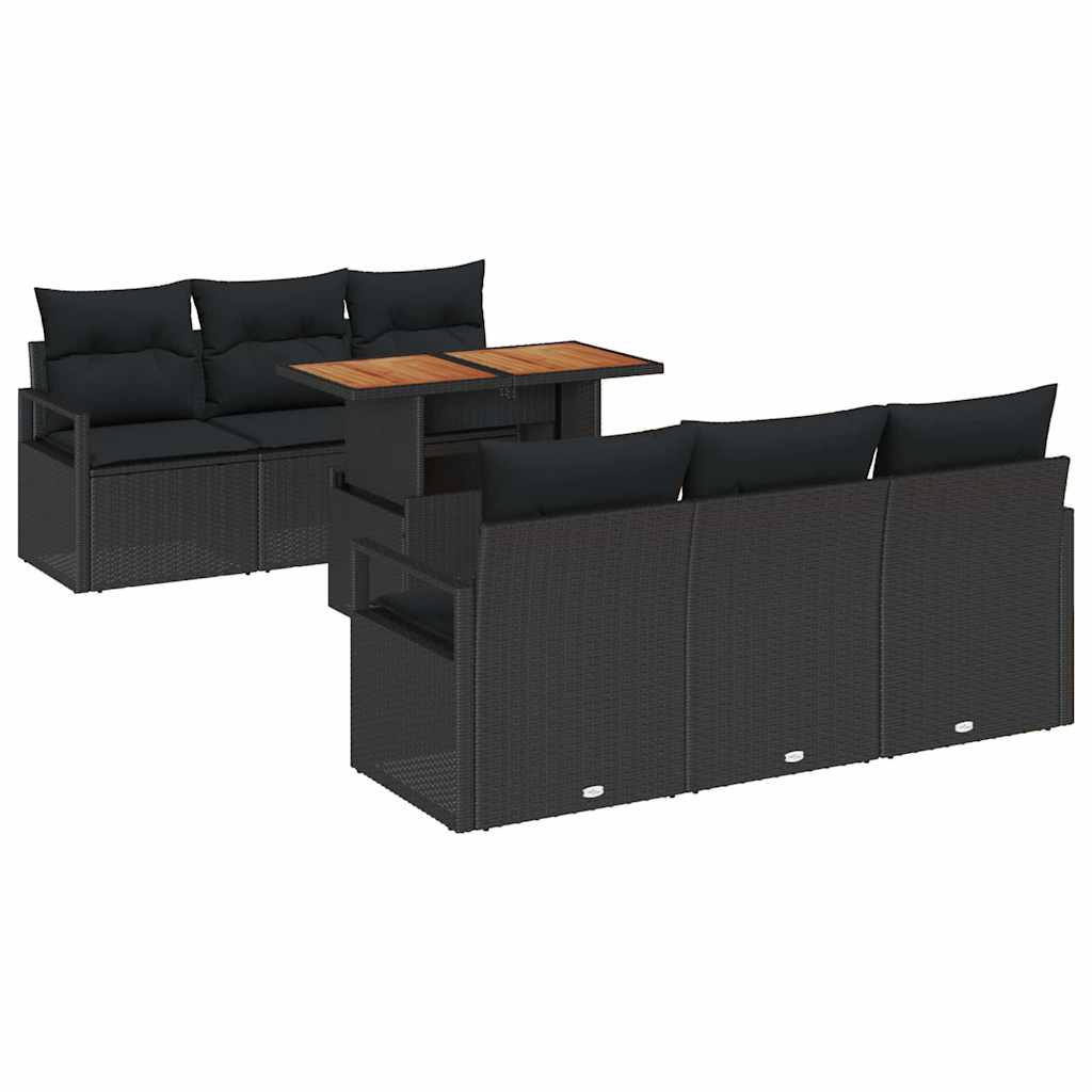 vidaXL Conjunto de Sofá de Jardim com almofada Manual 7 pcs Preto
