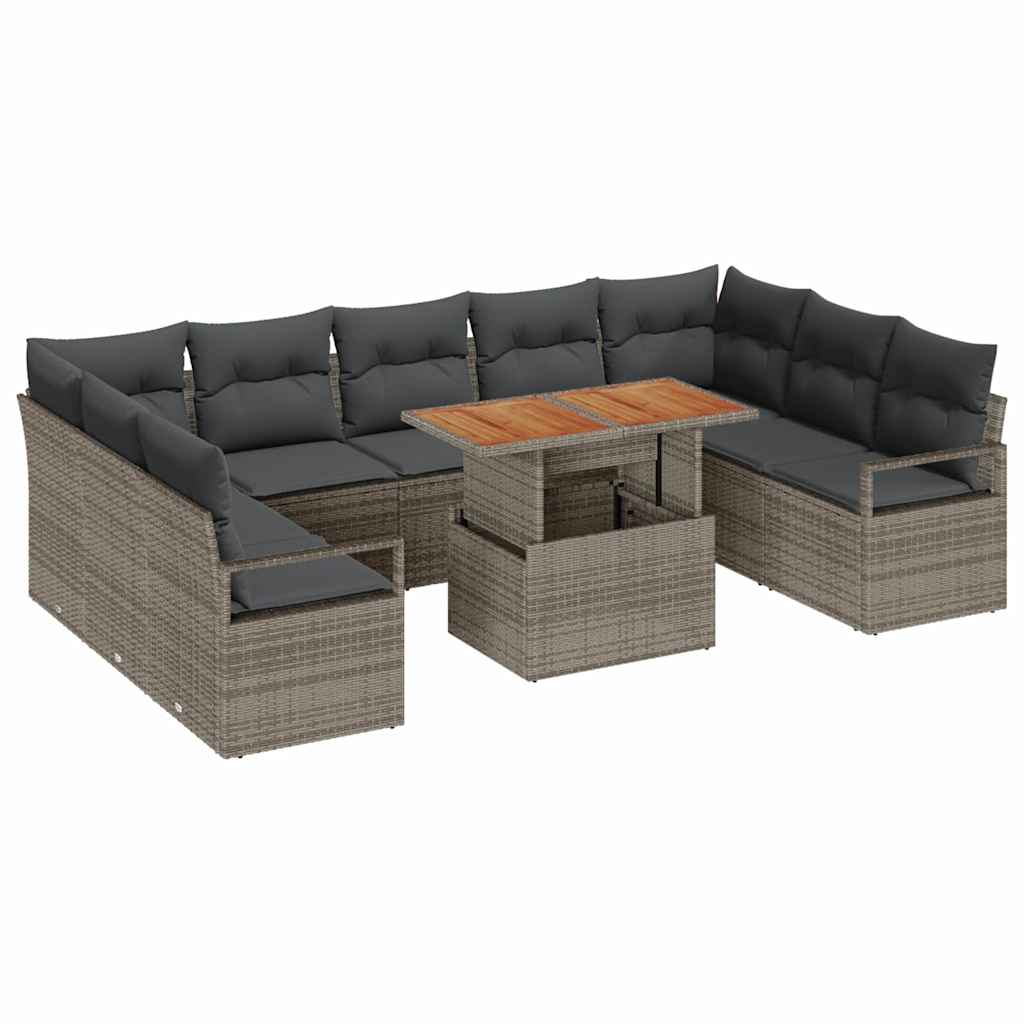 vidaXL Conjunto de Sofá de Jardim com almofada 10 pcs Cinza e Marrom