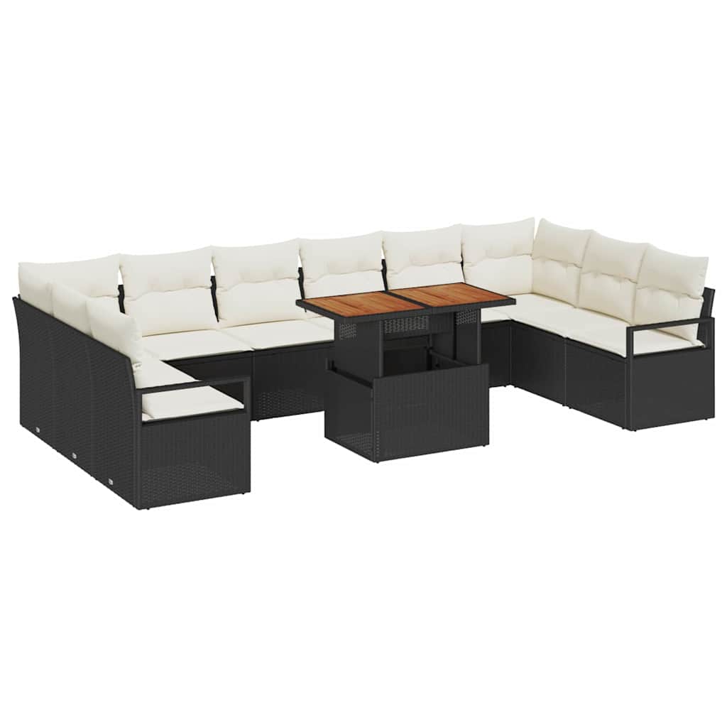 vidaXL Conjunto de Sofá de Jardim com almofada 11 pcs Preto e Creme