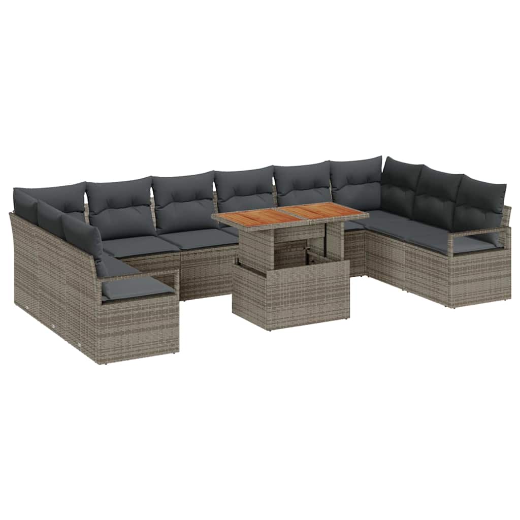 vidaXL Conjunto de Sofá de Jardim com almofada 11 pcs Cinza e Marrom