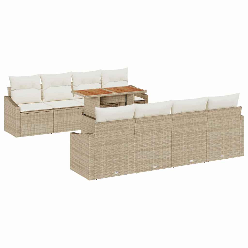 vidaXL Conjunto de Jantar para Jardim com almofada 9 pcs Bege e Creme
