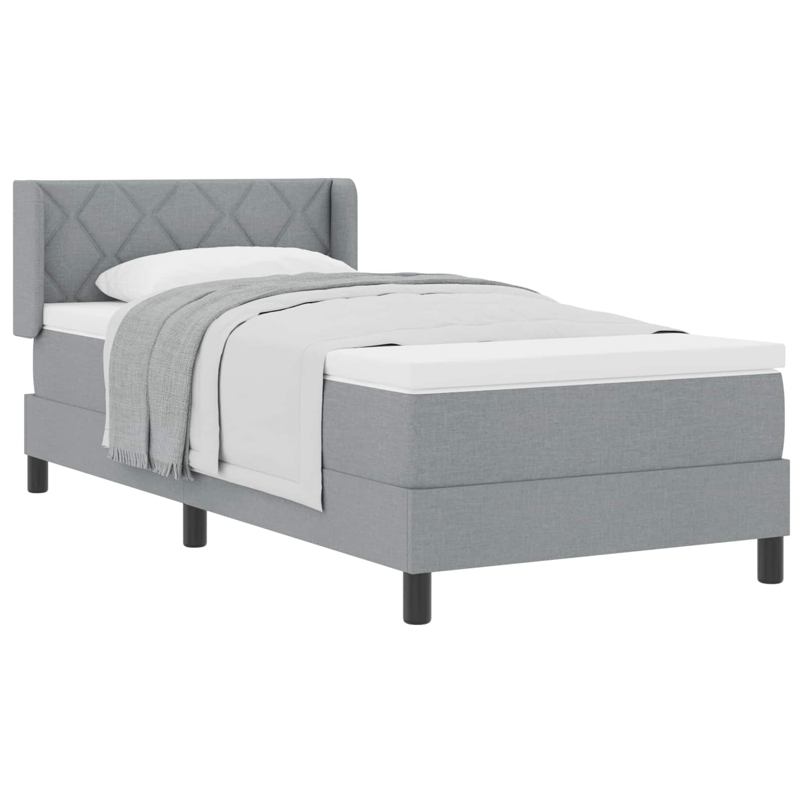 vidaXL Cama Box com cabeceira Manual Cinzento-claro 190 x 90 cm tecido