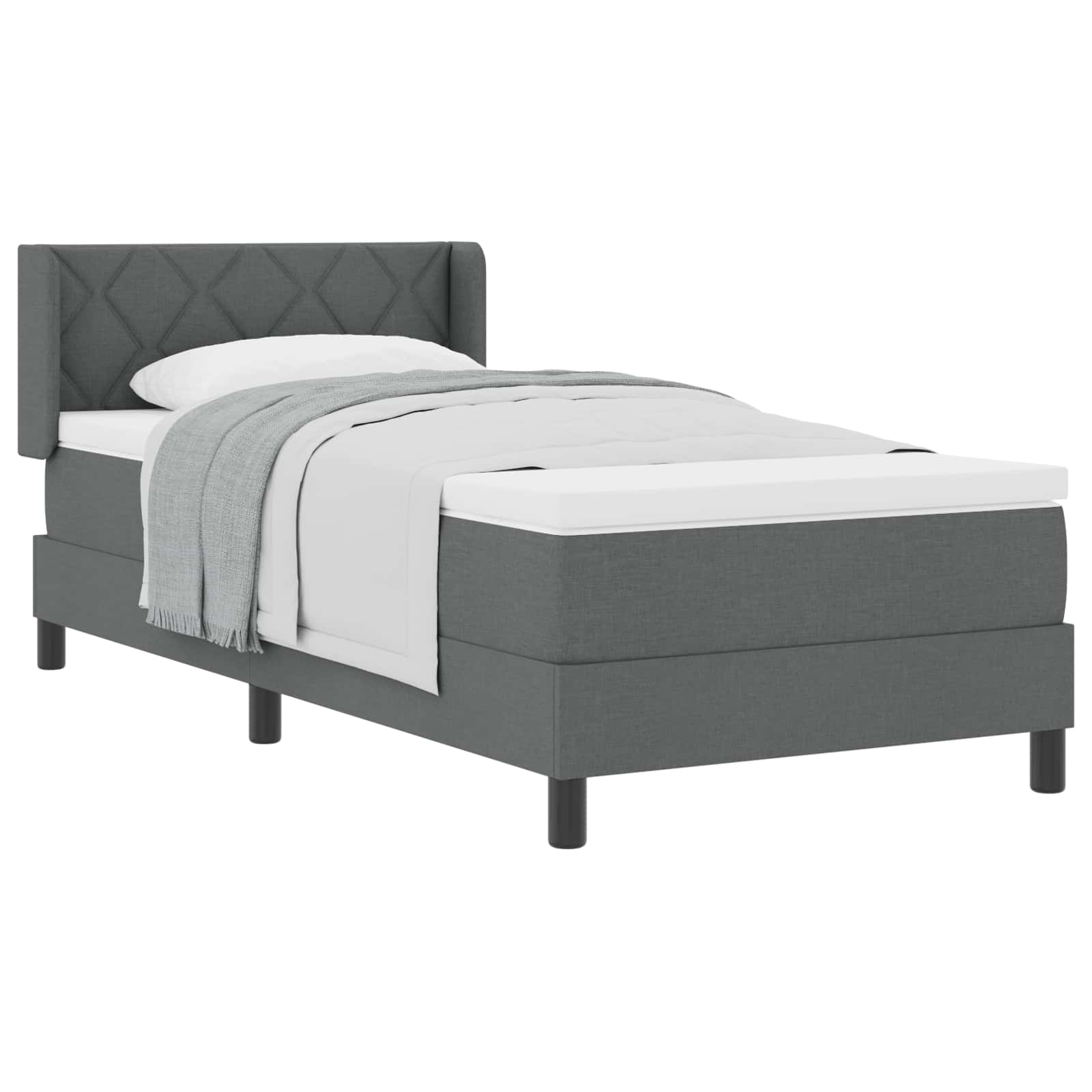 vidaXL Cama Box com cabeceira Manual Cinza Escuro 200 x 90 cm tecido