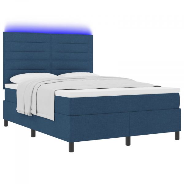 vidaXL Cama Box com Colchão e led Azul 140x200 cm Tecido - 4084132689