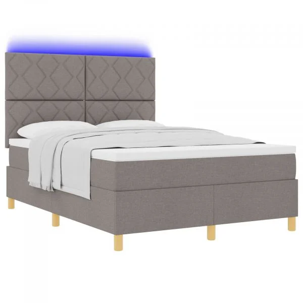 vidaXL Cama Box com Colchão e led Taupe 160x200 cm Tecido - 2512456946