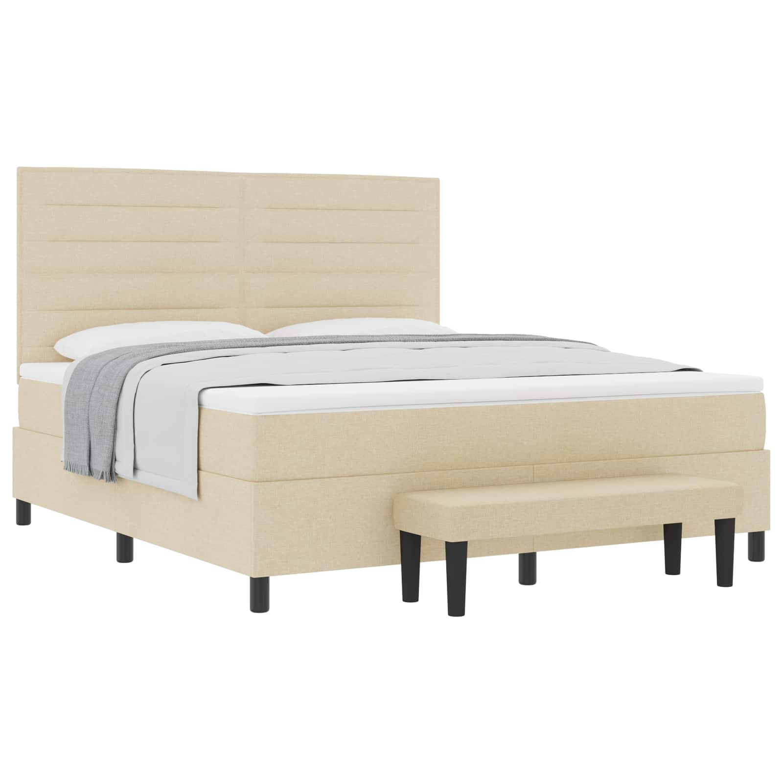 vidaXL Cama Box com almofada com cabeceira Creme 180 x 200 cm tecido