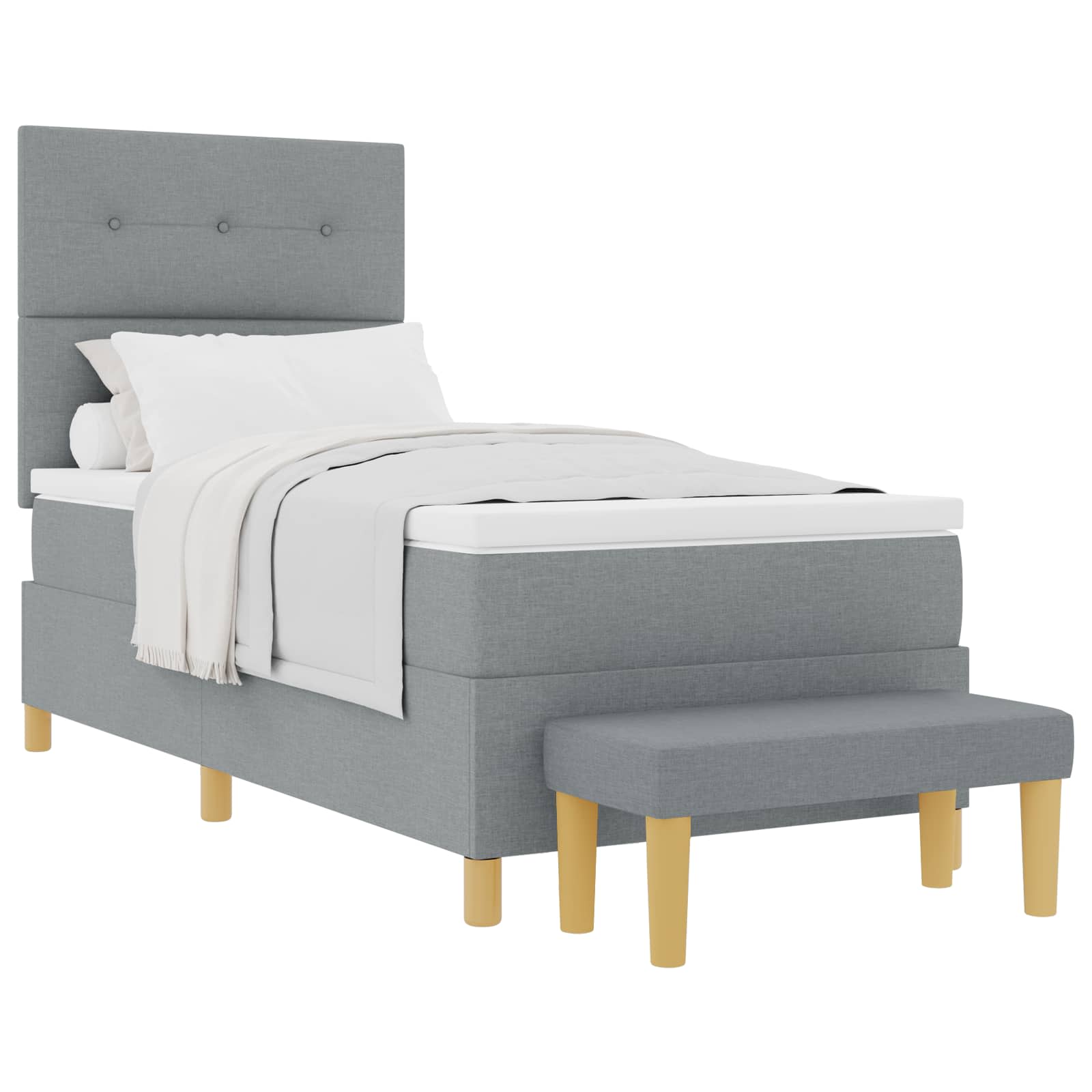 vidaXL Cama Box com cabeceira Cinzento-claro 200 x 90 cm tecido