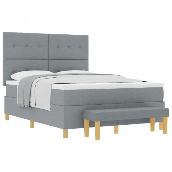 vidaXL Cama Box com Colchão e Banco Cinza Claro 160x200 cm Tecido - 3024902843