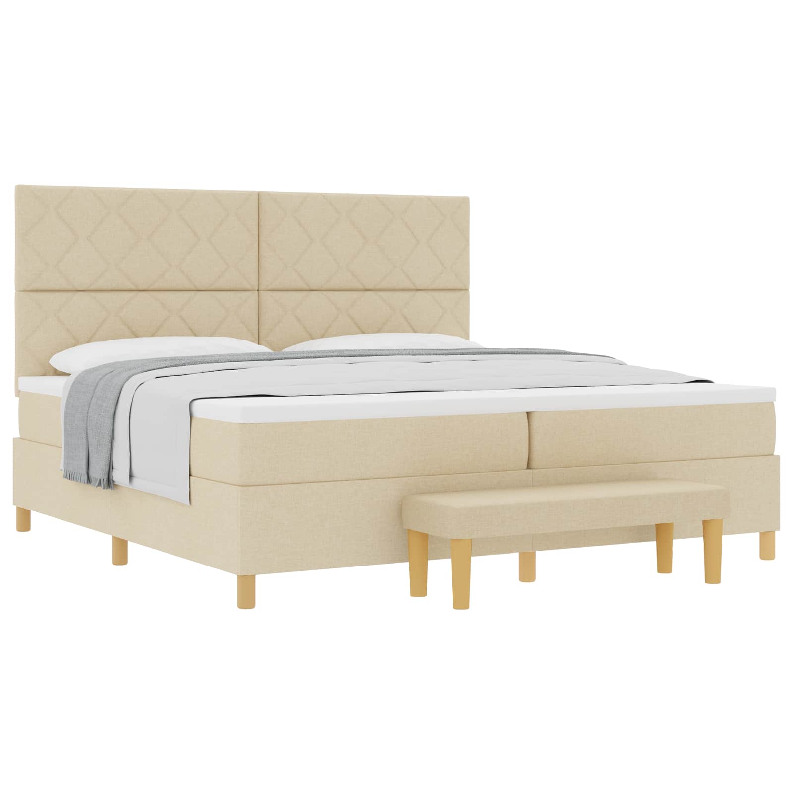 vidaXL Cama Box com colchão com cabeceira Creme 200 x 200 cm tecido