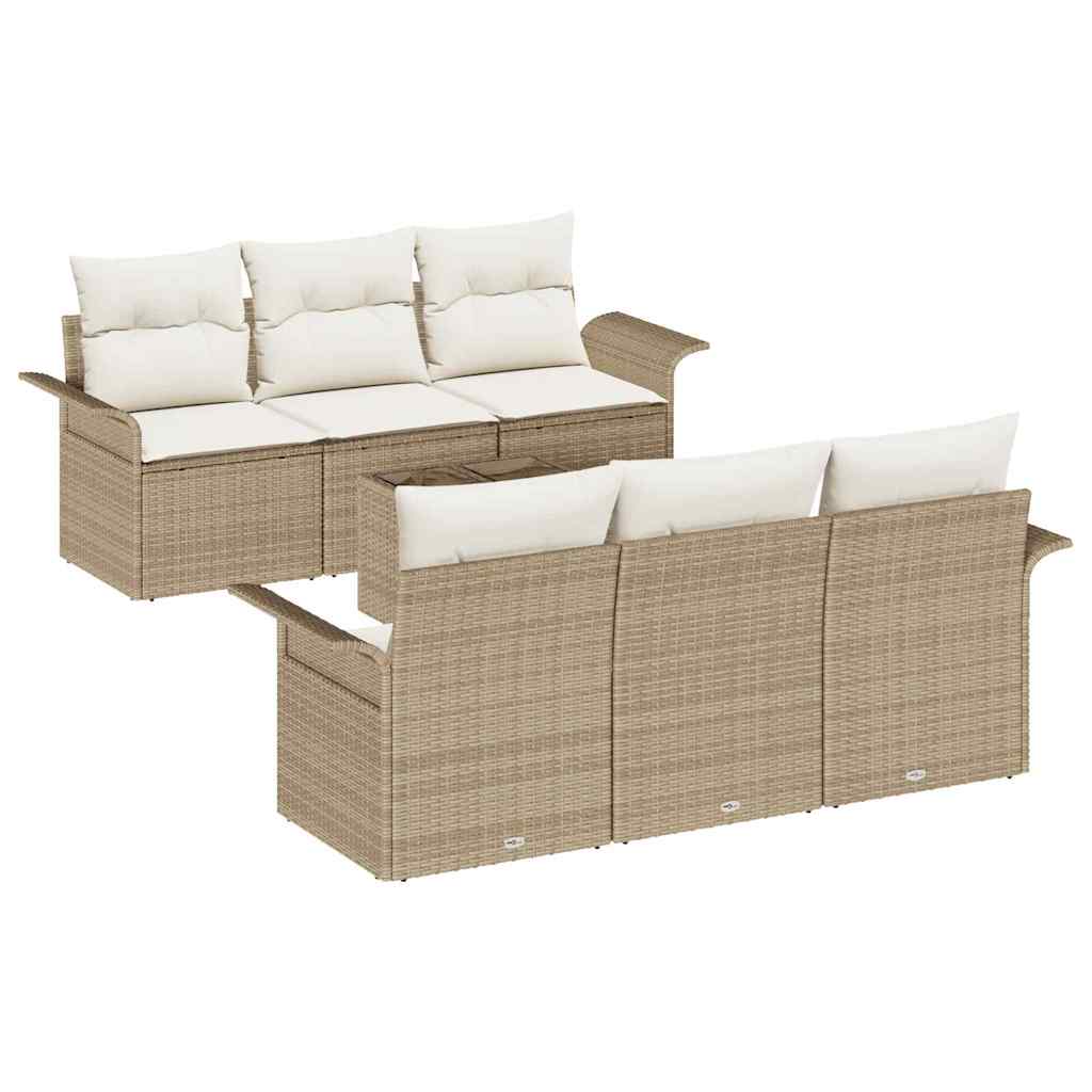 vidaXL Conjunto de Sofá de Jardim 7 pcs Bege e Creme vime PE