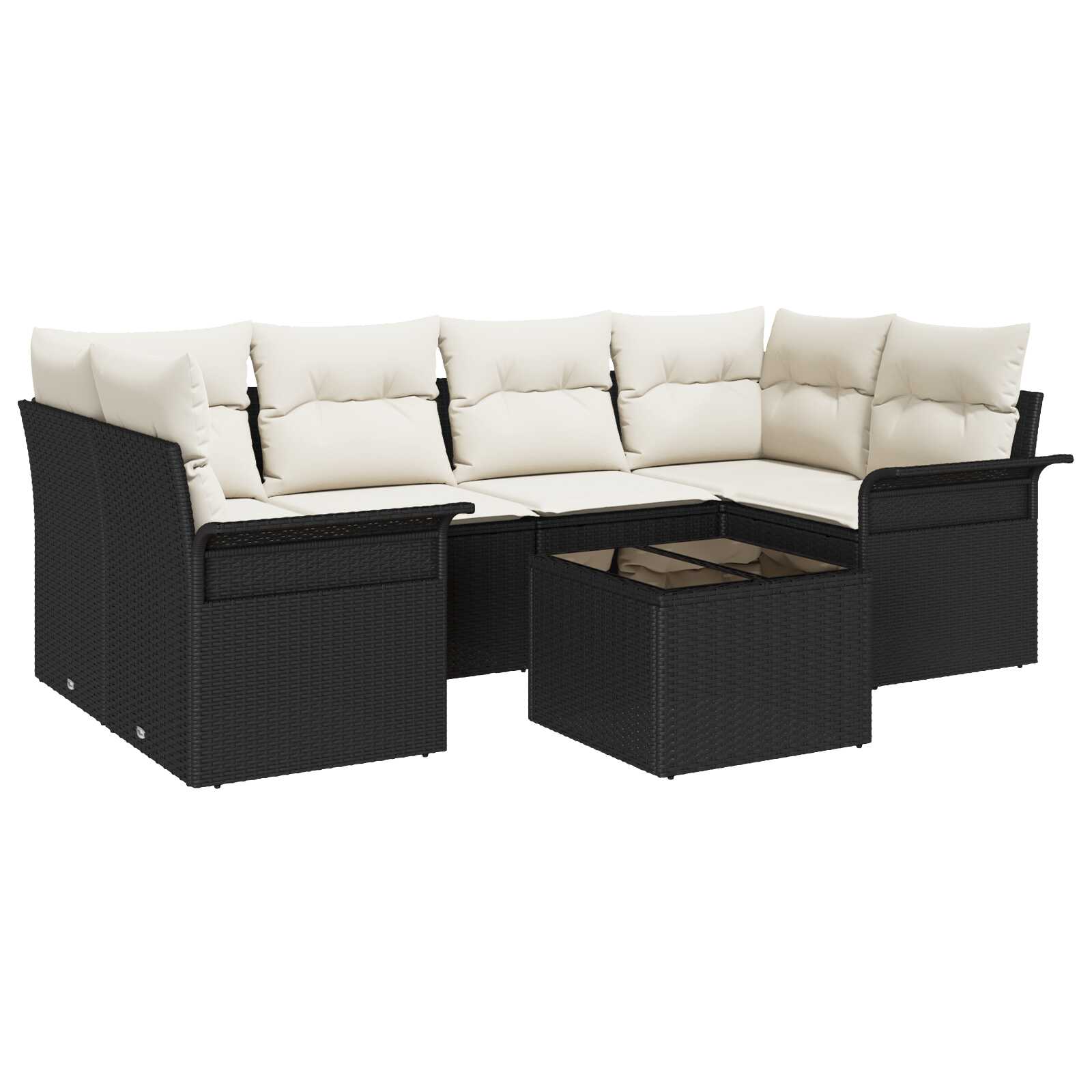 vidaXL Conjunto de Sofá de Jardim 7 pcs Preto e Creme 55 x 55 x 37 cm