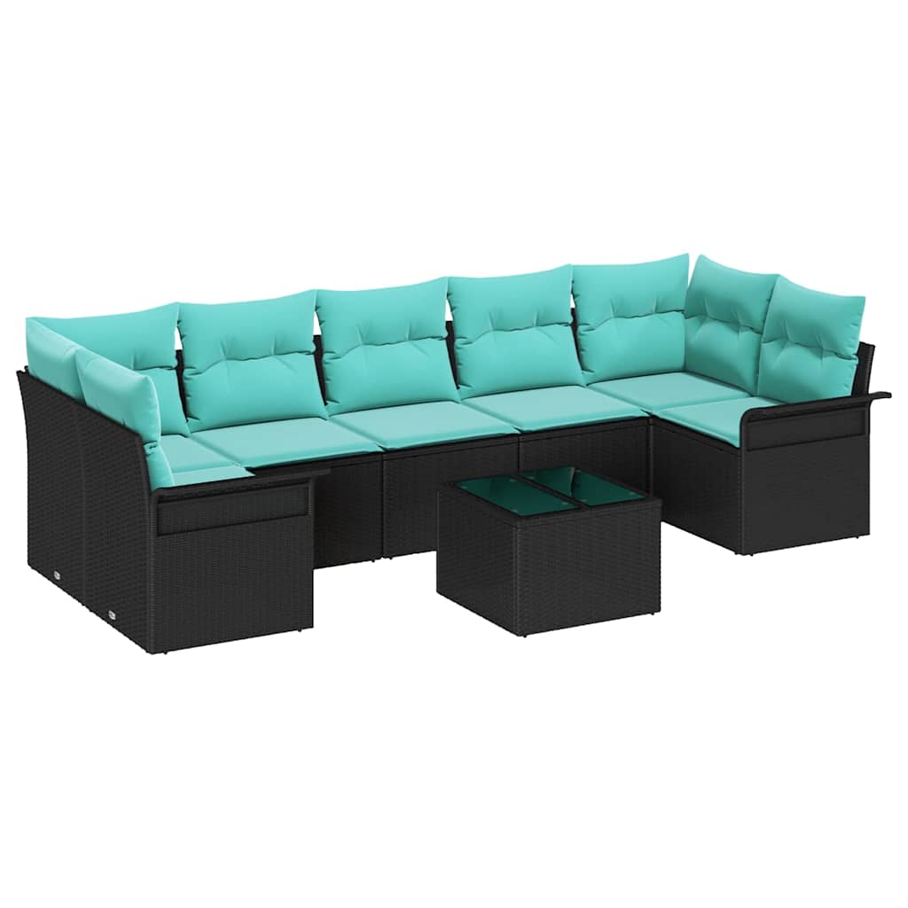 vidaXL Conjunto de Sofá de Jardim 8 pcs Preto e Turquesa vime PE