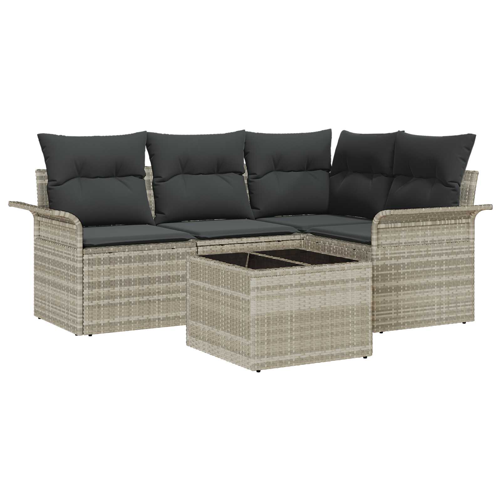 vidaXL Conjunto de Sofá de Jardim 5 pcs Cinzento-claro vime PE