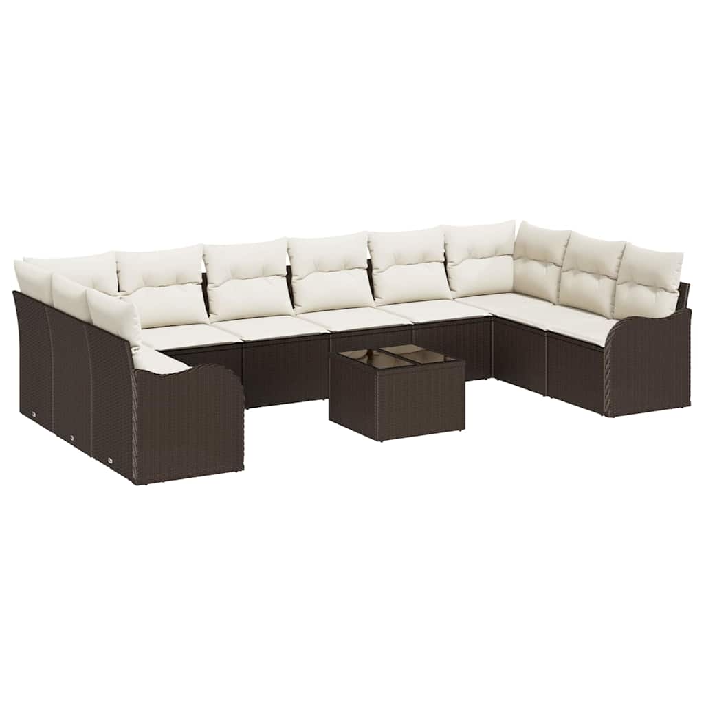 vidaXL Conjunto de Sofá de Jardim 11 pcs Marrom e Branco vime PE