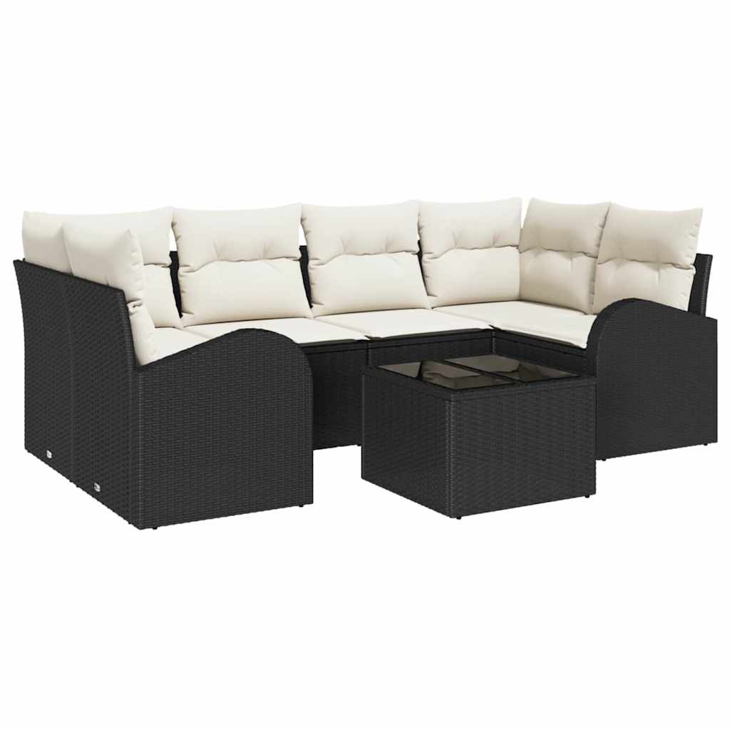 vidaXL Conjunto de Sofá de Jardim 7 pcs Preto e Creme vime PE