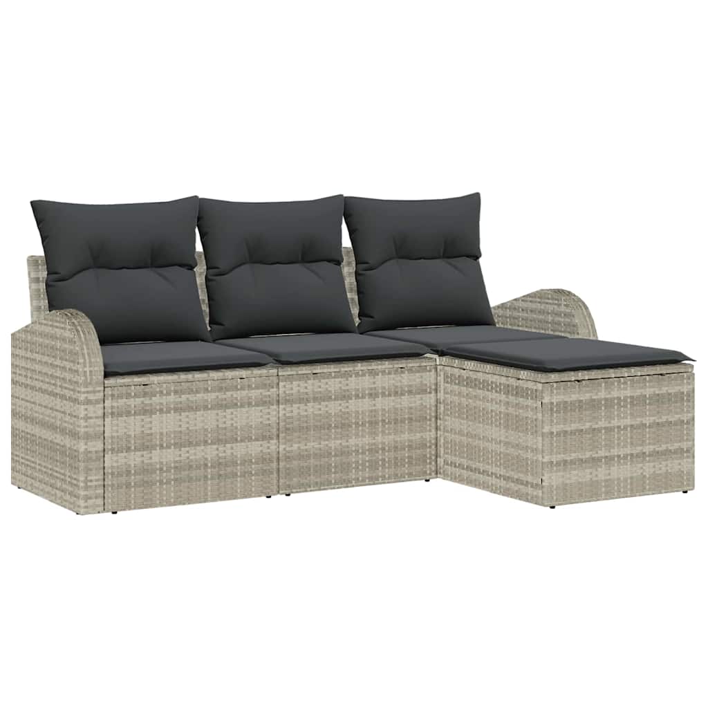 vidaXL Conjunto de Sofás com almofada 4 pcs Cinzento-claro vime PE