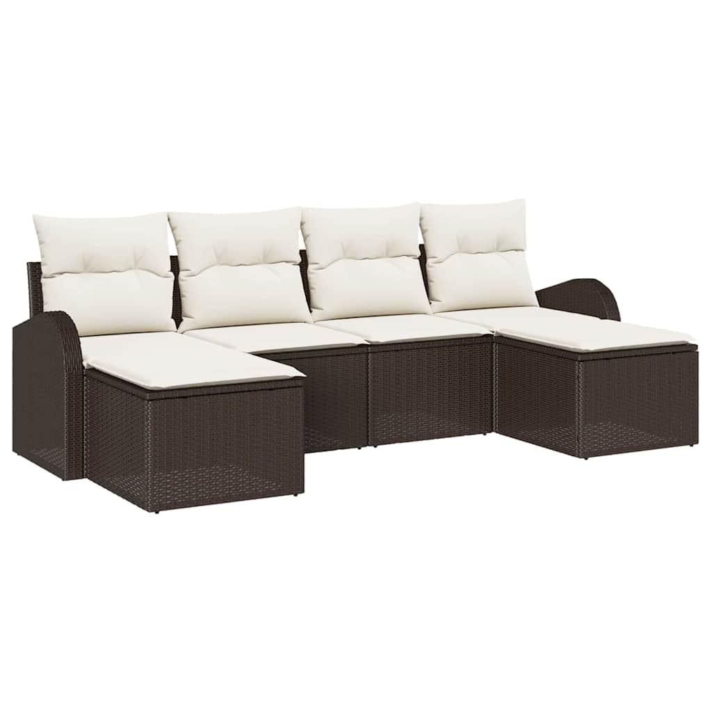 vidaXL Conjunto de Sofás com almofada 6 pcs Marrom e Branco vime PE
