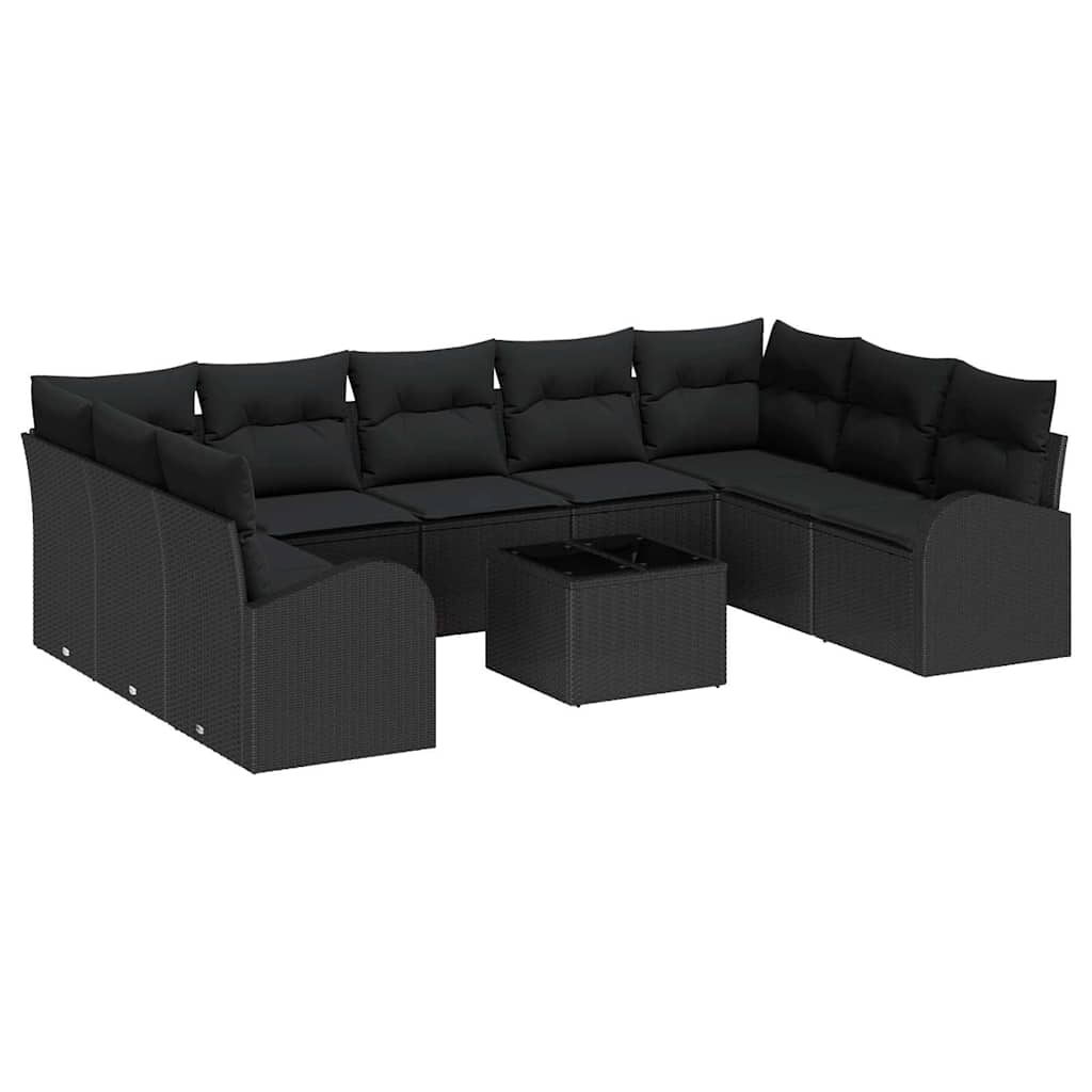 vidaXL Conjunto de Sofá de Jardim com almofada 10 pcs Preto vime PE