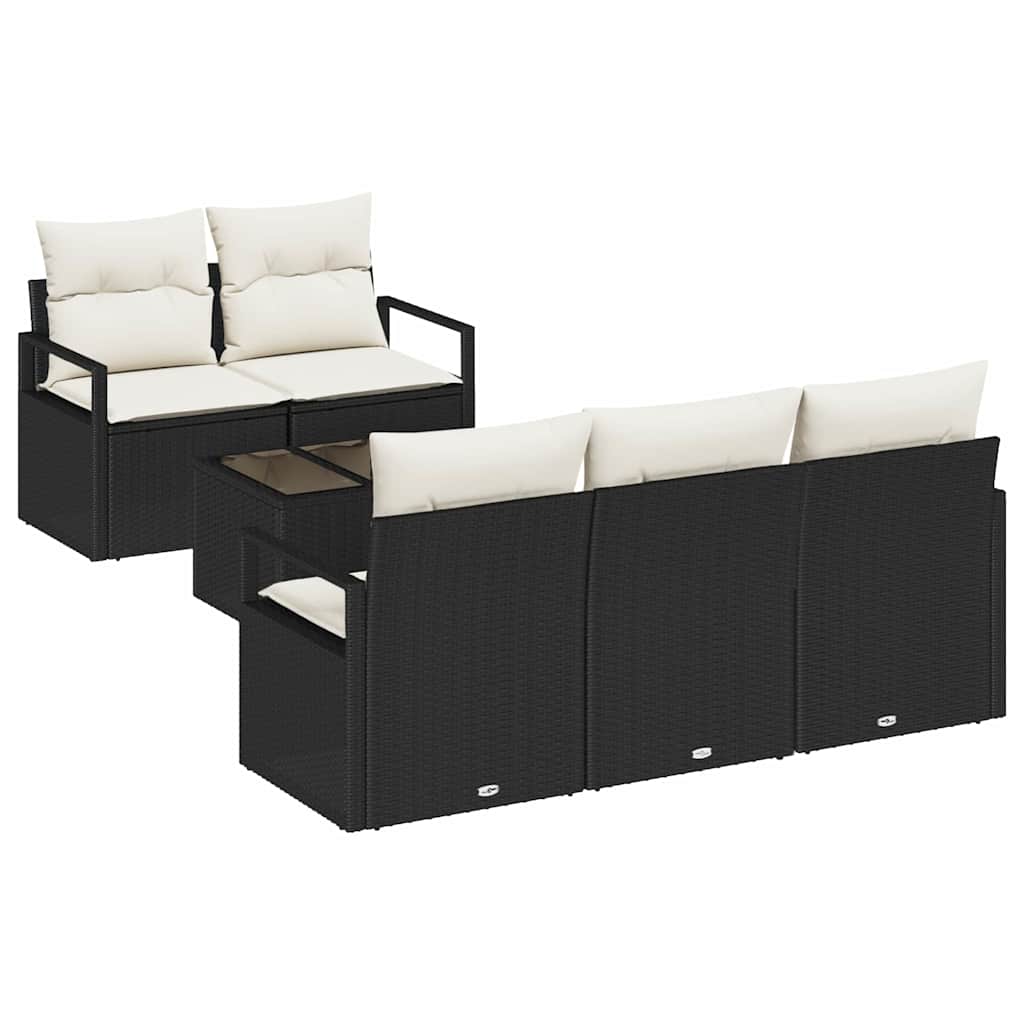 vidaXL Conjunto de Sofá de Jardim 6 pcs Preto e Creme vime PE