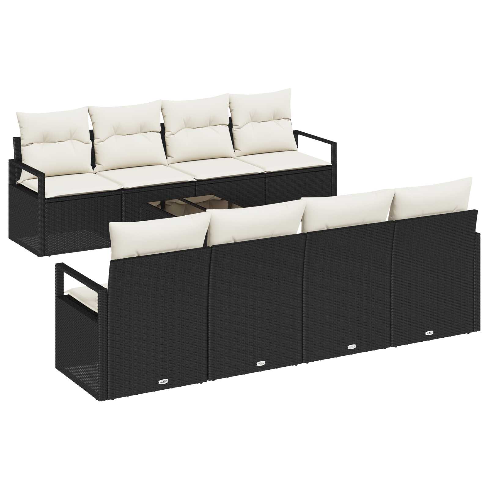 vidaXL Conjunto de Sofá de Jardim 9 pcs Preto e Creme vime PE