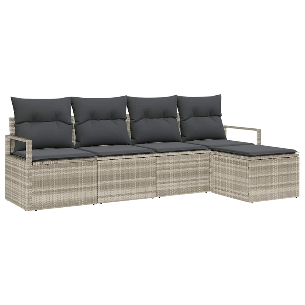 vidaXL Conjunto de Sofás com almofada 5 pcs Cinzento-claro vime PE