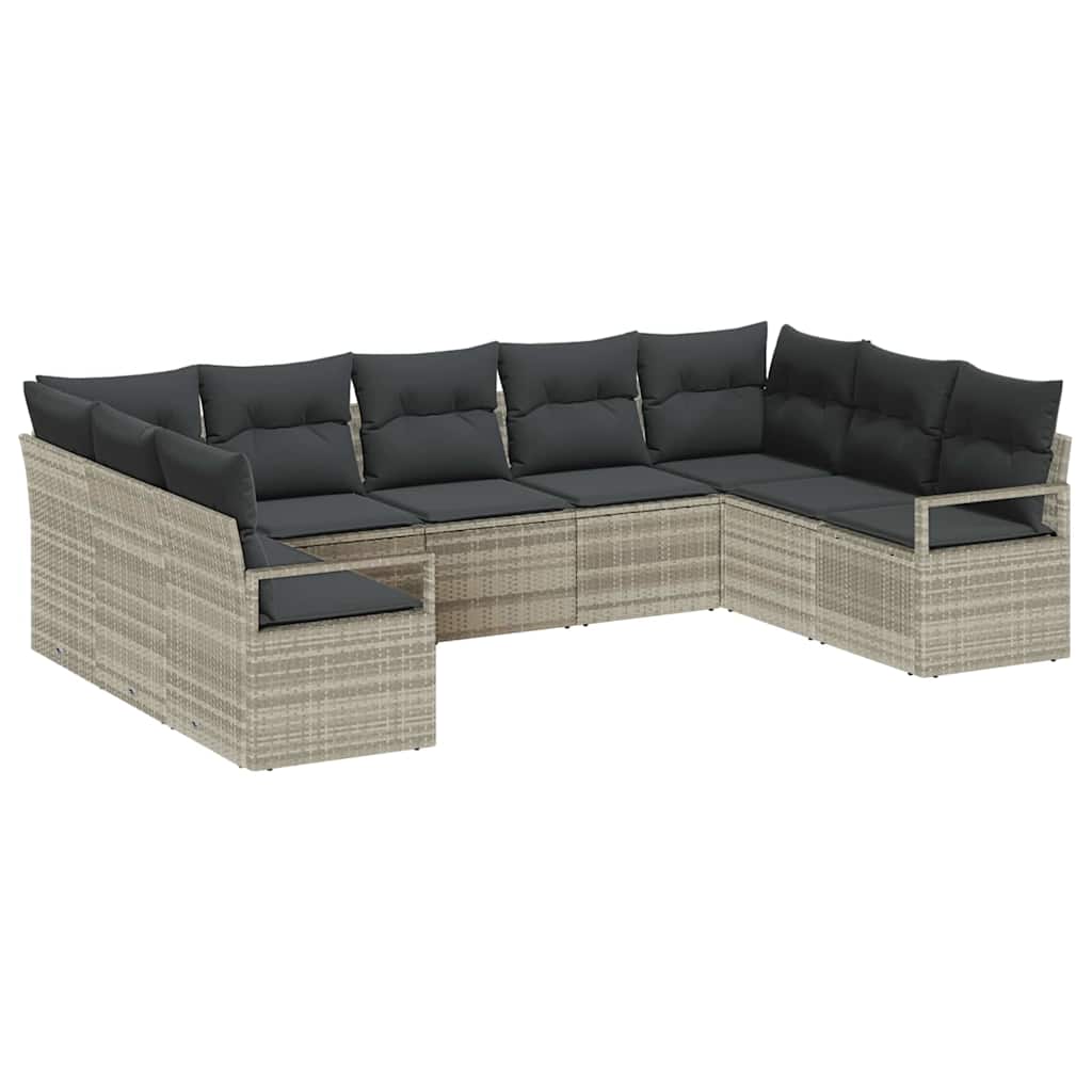 vidaXL Conjunto de Sofá de Jardim 9 pcs Cinzento-claro vime PE