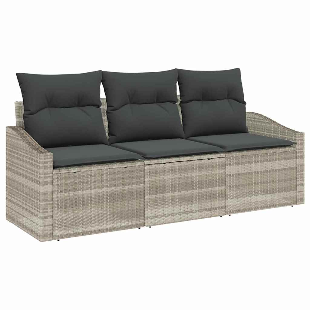 vidaXL Conjunto de Sofá de Jardim 3 pcs Cinzento-claro vime PE