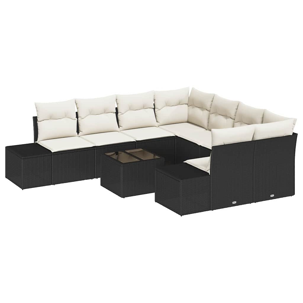 vidaXL Conjunto de Sofá de Jardim 9 pcs Preto e Creme vime PE