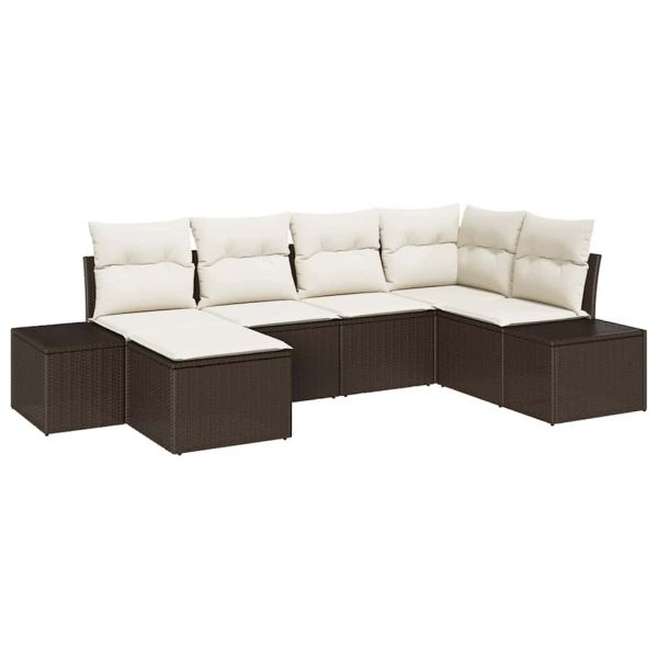 vidaXL Conjunto de Sofá de Jardim 6 Peças Marrom e Creme Vime Pe - 1613013785