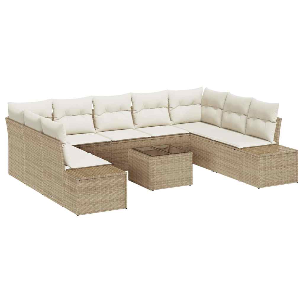 vidaXL Conjunto de Sofá de Jardim 9 pcs Bege e Creme Polirattan