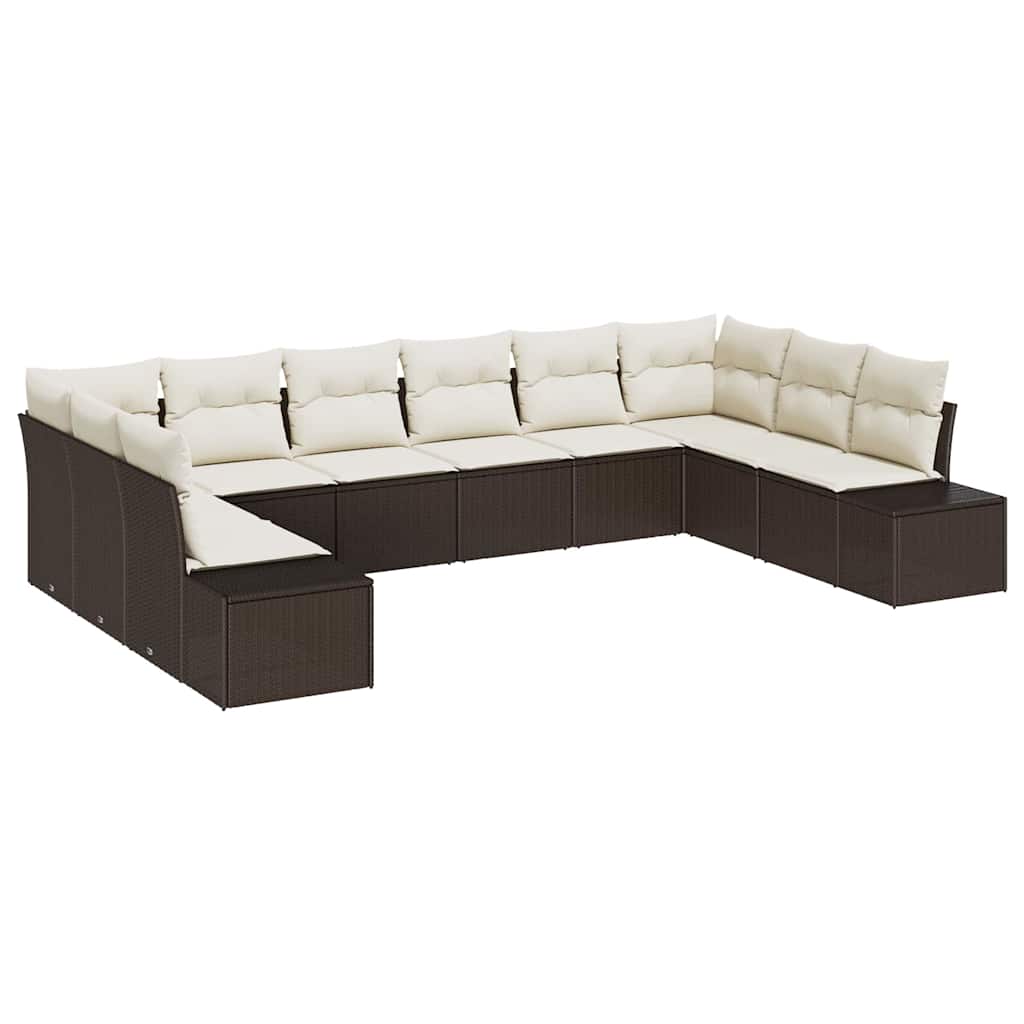 vidaXL Conjunto de Sofá de Jardim 10 pcs Marrom e Creme Polirattan