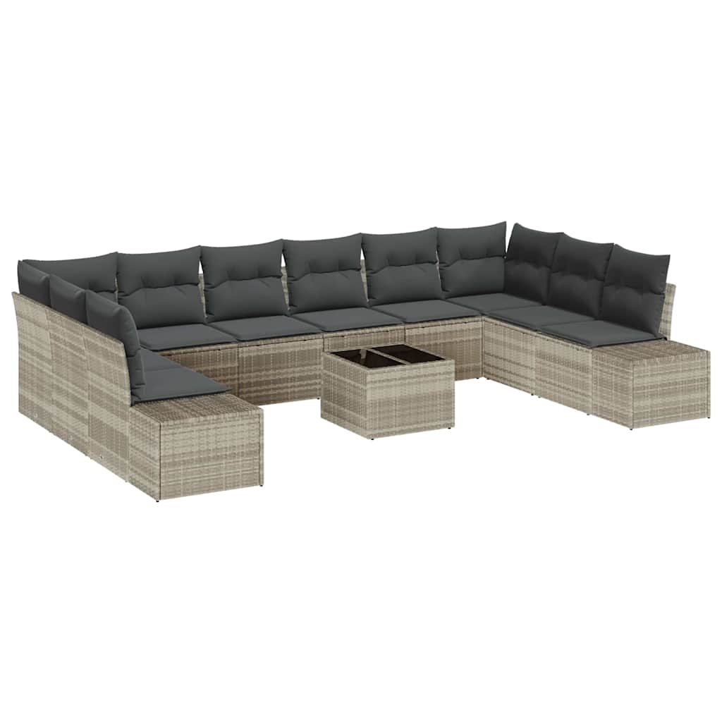 vidaXL Conjunto de Sofá de Jardim 10 pcs Cinzento-claro Polirattan