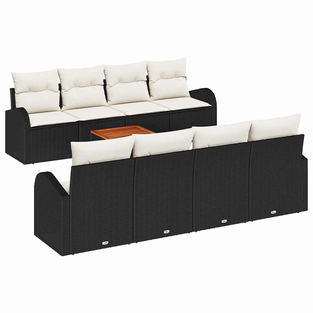 vidaXL Conjunto de Sofá de Jardim 9 pcs Preto e Creme vime PE