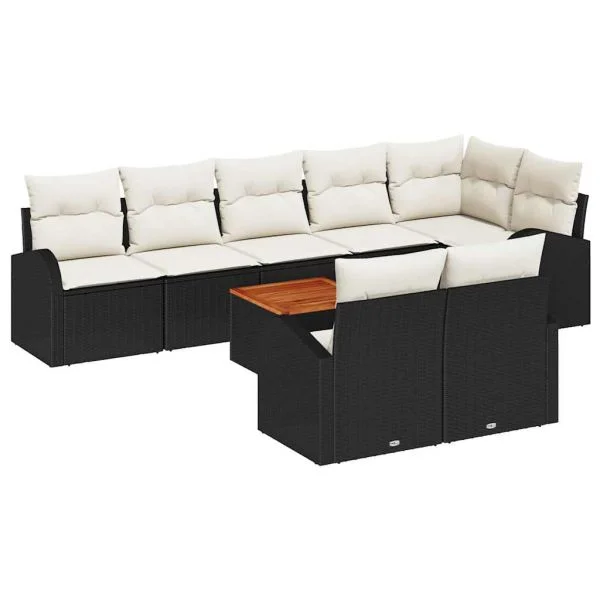 vidaXL Conjunto de Sofá de Jardim 9 Peças Preto e Creme Vime Pe - 2208835164