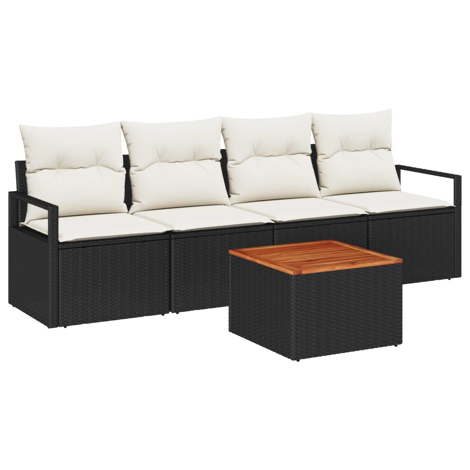 vidaXL Conjunto de Sofá de Jardim 5 pcs Preto e Creme vime PE