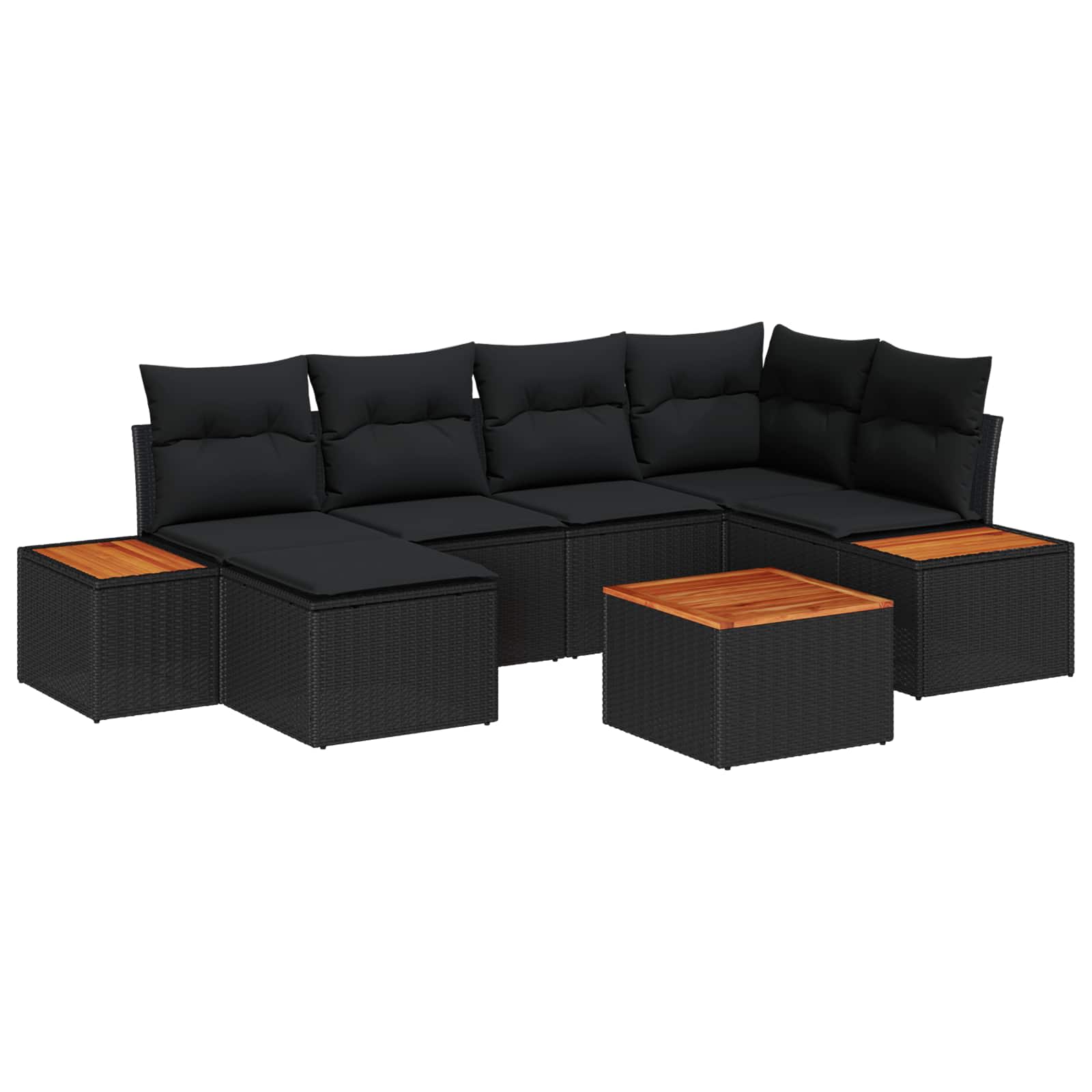 vidaXL Conjunto de Sofá de Jardim com almofada 7 pcs Preto Polirattan
