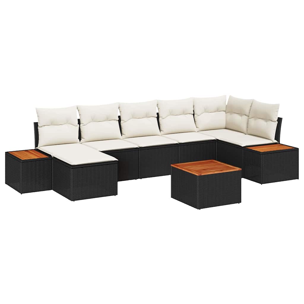 vidaXL Conjunto de Sofá de Jardim 8 pcs Preto e Creme Polirattan
