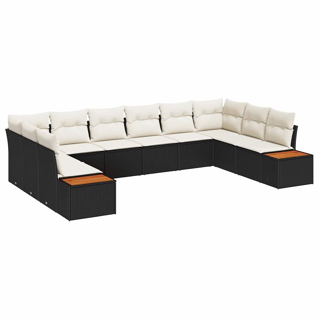 vidaXL Conjunto de Sofá de Jardim 10 pcs Preto e Creme Polirattan
