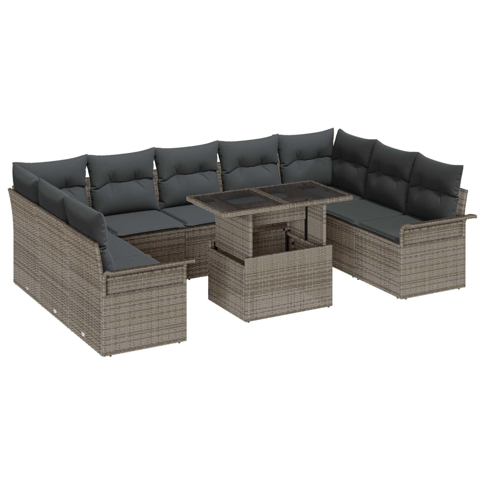 vidaXL Conjunto de Sofá de Jardim com almofada Manual 10 pcs Cinzeto