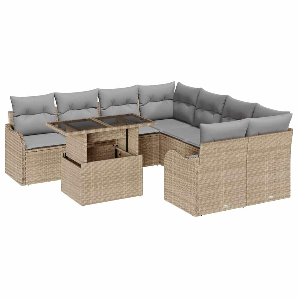 vidaXL Conjunto de Sofá de Jardim com almofada 9 pcs Bege Polirattan