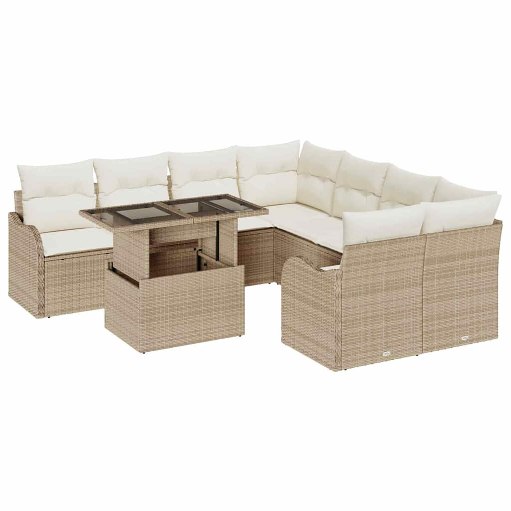 vidaXL Conjunto de Sofá de Jardim com almofada 9 pcs Bege Polirattan