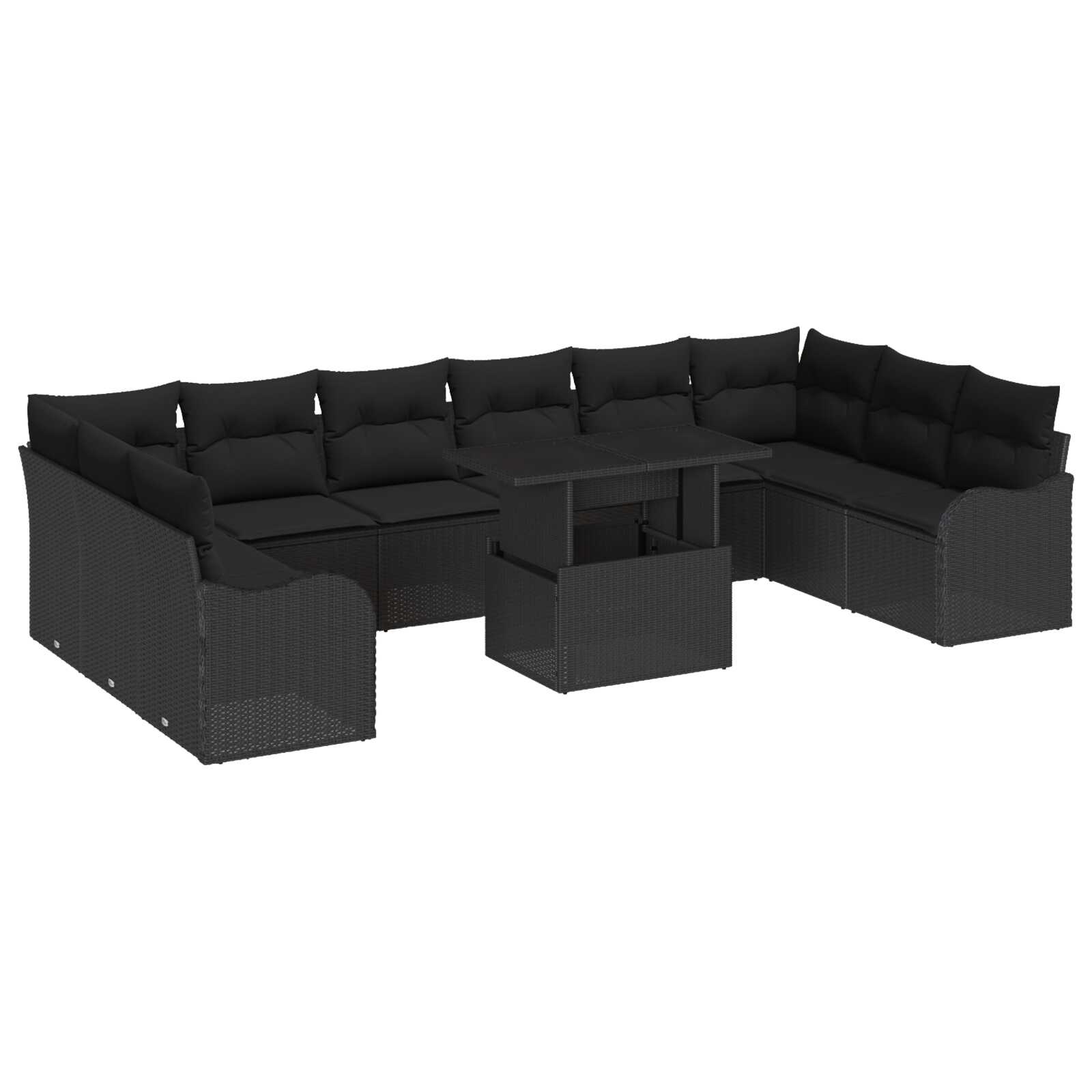 vidaXL Conjunto de Sofá de Jardim 11 pcs Preto Rattan de Polipropileno