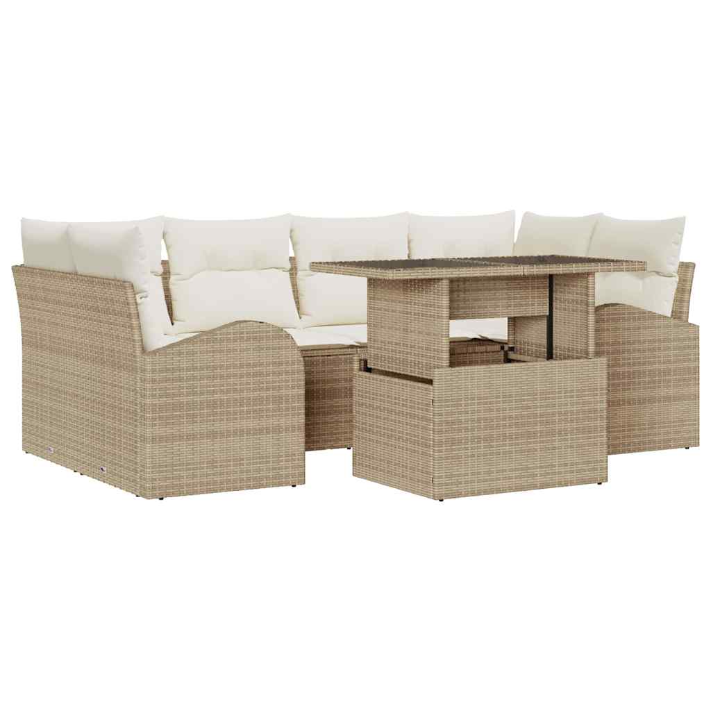 vidaXL Conjunto de Sofá de Jardim 7 pcs Bege Rattan de Polipropileno