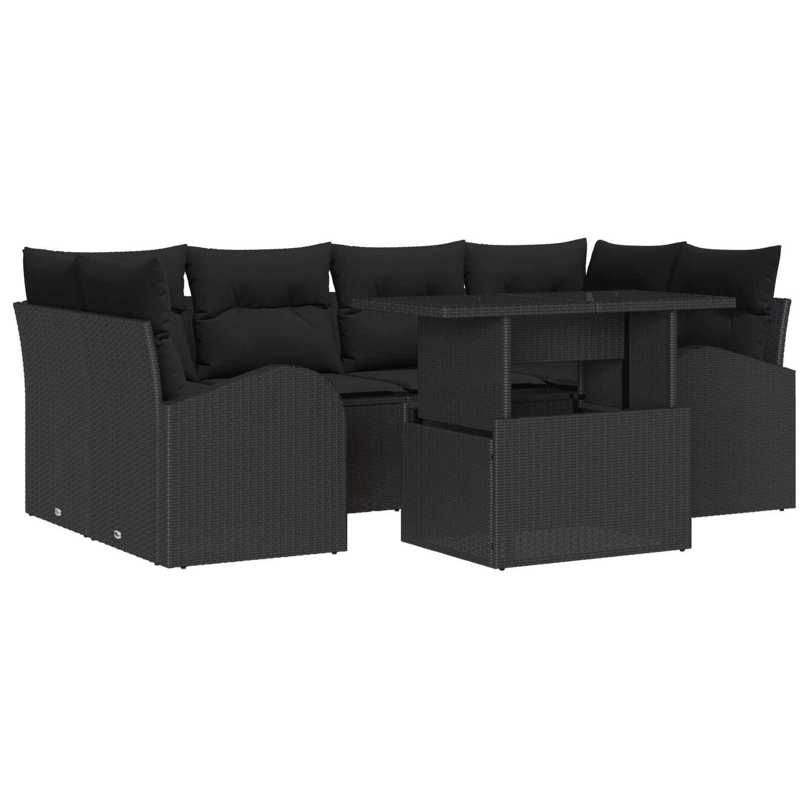 vidaXL Conjunto de Sofá de Jardim 7 pcs Preto Rattan de Polipropileno